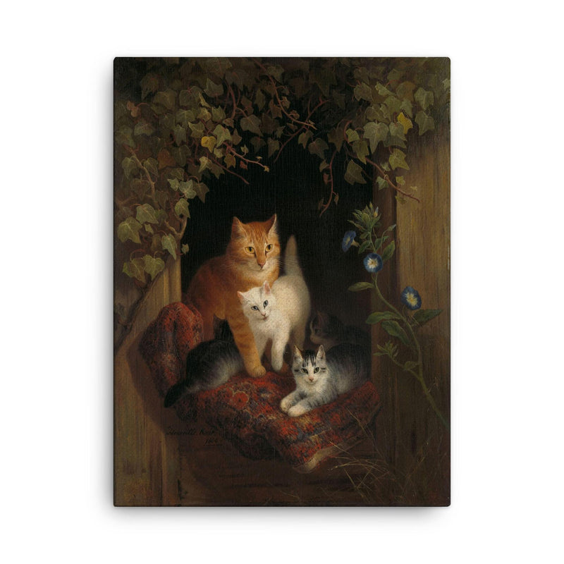 Cat with Kittens by Henriette Ronner-Knip, 1844 canvas print on a plain backdrop in size 18
