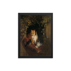 Cat with Kittens by Henriette Ronner-Knip, 1844 framed print on a plain backdrop in size 12"x16".