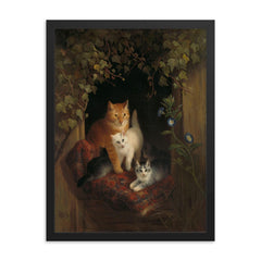 Cat with Kittens by Henriette Ronner-Knip, 1844 framed print on a plain backdrop in size 18"x24".