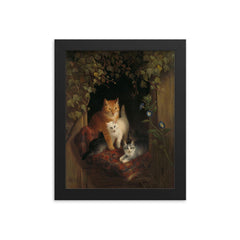 Cat with Kittens by Henriette Ronner-Knip, 1844 framed print on a plain backdrop in size 8"x10".