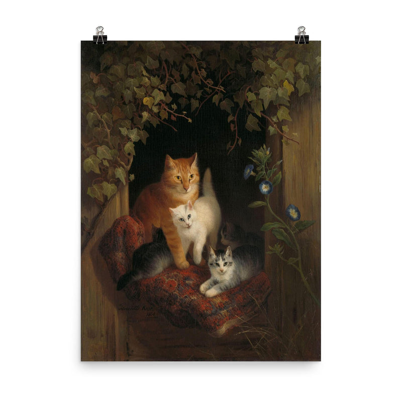 Cat with Kittens by Henriette Ronner-Knip, 1844 poster on a plain backdrop in size 8