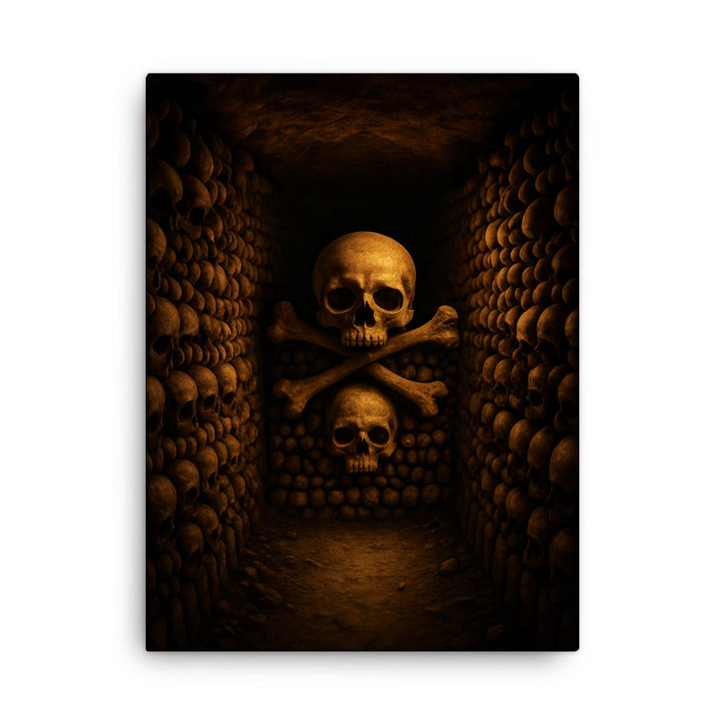 Catacombs of Paris canvas print on a plain backdrop in size 18