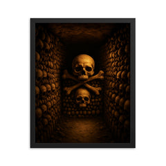 Catacombs of Paris framed print on a plain backdrop in size 16"x20".
