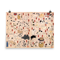 Cats Suggested as The Fifty Three Stations of the Tokaido by Utagawa Kuniyoshi, 1850 poster on a plain backdrop in size 8"x10".