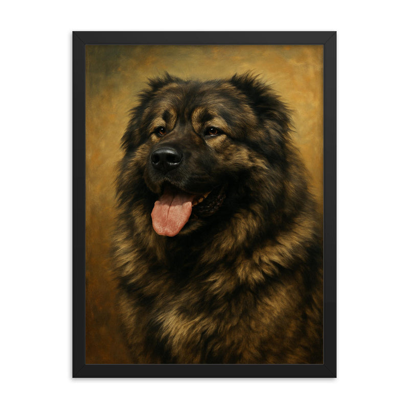 Caucasian Ovcharka dog framed print on a plain backdrop in size 18