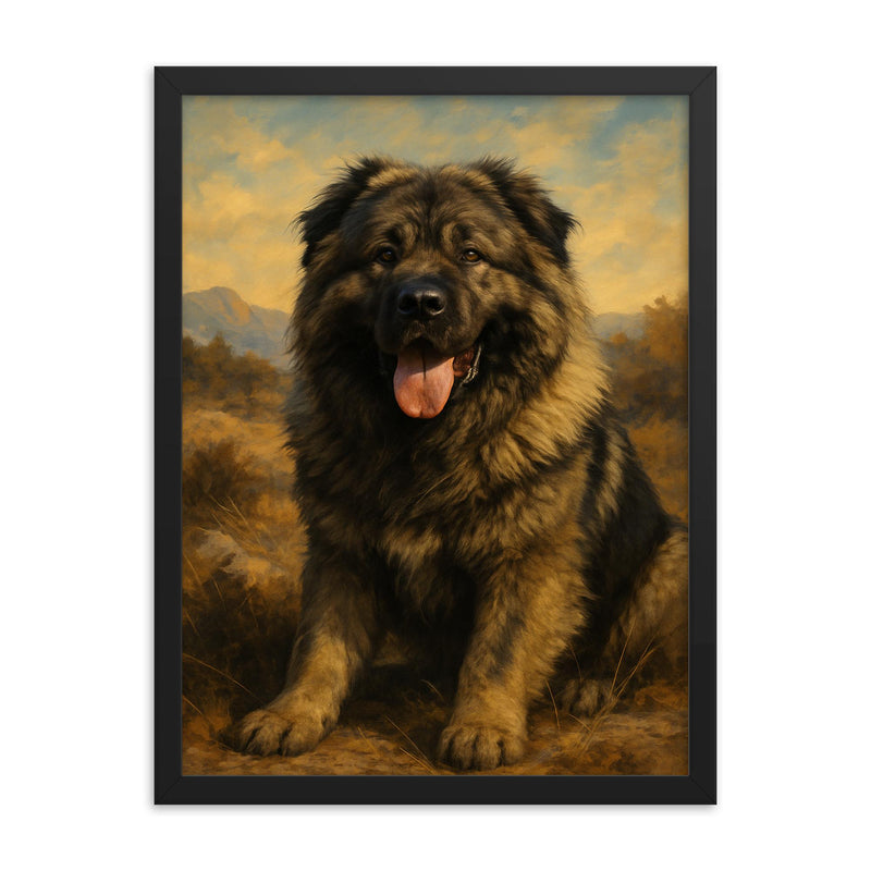 Caucasian shepherd dog framed print on a plain backdrop in size 18