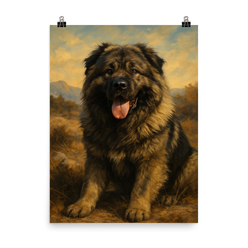 Caucasian shepherd dog poster on a plain backdrop in size 8