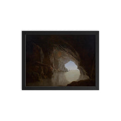 Cave in the Evening by Joseph Wright of Derby, 1774 framed print on a plain backdrop in size 12"x16".