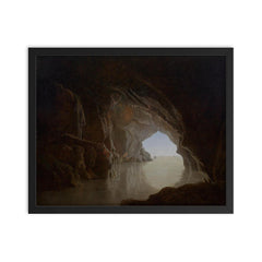 Cave in the Evening by Joseph Wright of Derby, 1774 framed print on a plain backdrop in size 16"x20".