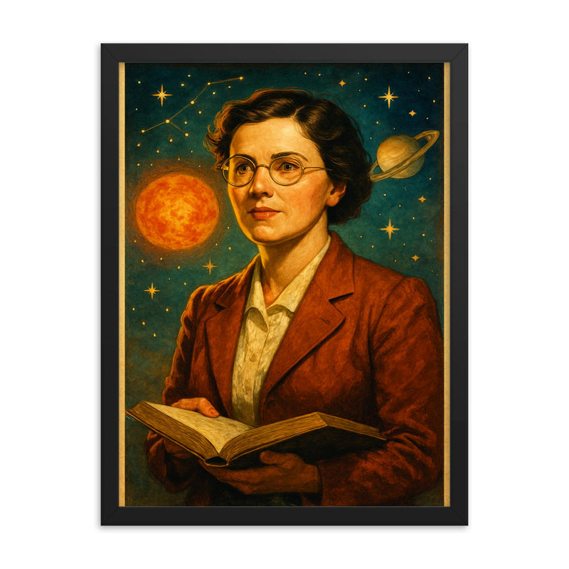 Cecilia Payne Gaposchkin framed print on a plain backdrop in size 18