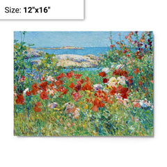 Celia Thaxter's Garden, Isles of Shoals, Maine by Childe Hassam metal print on a plain backdrop in size 12"x16".