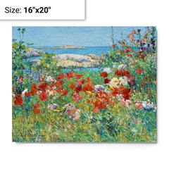 Celia Thaxter's Garden, Isles of Shoals, Maine by Childe Hassam metal print on a plain backdrop in size 16"x20".