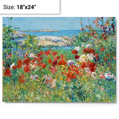 Celia Thaxter's Garden, Isles of Shoals, Maine by Childe Hassam metal print on a plain backdrop in size 18"x24".