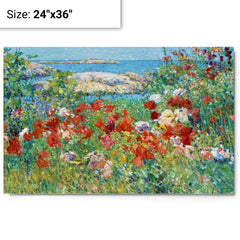 Celia Thaxter's Garden, Isles of Shoals, Maine by Childe Hassam metal print on a plain backdrop in size 24"x36".
