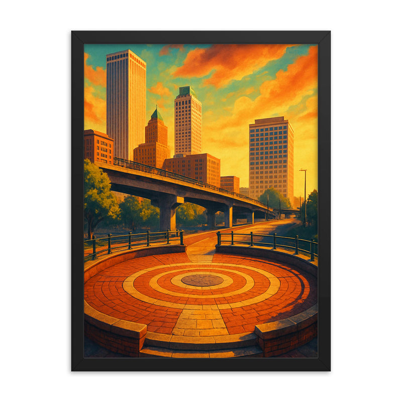 Center of the Universe Tulsa Oklahoma USA framed print on a plain backdrop in size 18