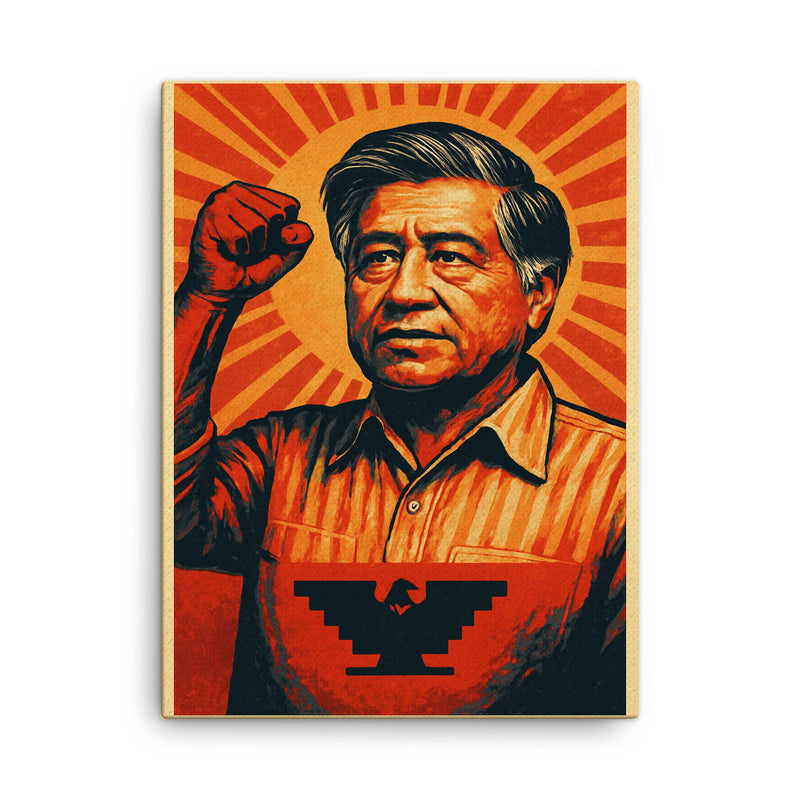 Cesar Chavez canvas print on a plain backdrop in size 18