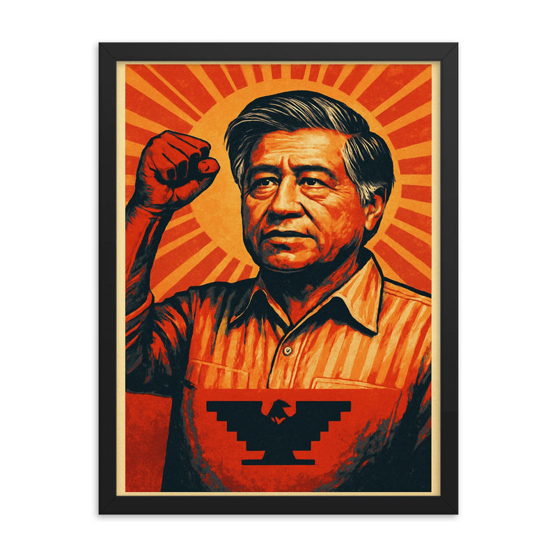 Cesar Chavez framed print on a plain backdrop in size 18