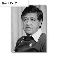Cesar Chavez metal print on a plain backdrop in size 12"x16".