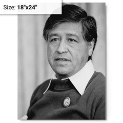 Cesar Chavez metal print on a plain backdrop in size 18"x24".