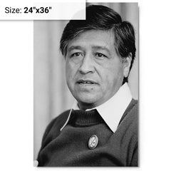 Cesar Chavez metal print on a plain backdrop in size 24"x36".