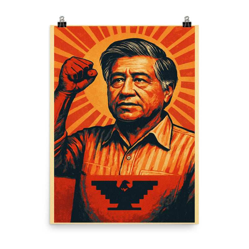 Cesar Chavez poster on a plain backdrop in size 8