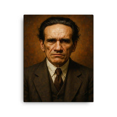Cesar Vallejo portrait canvas print on a plain backdrop in size 16"x20".