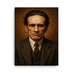Cesar Vallejo portrait canvas print on a plain backdrop in size 18"x24".