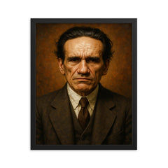 Cesar Vallejo portrait framed print on a plain backdrop in size 16"x20".