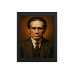 Cesar Vallejo portrait framed print on a plain backdrop in size 8"x10".
