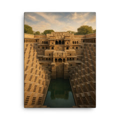 Chand Baori Stepwell India canvas print on a plain backdrop in size 18"x24".