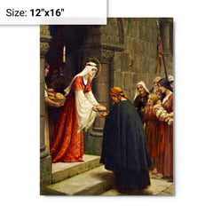 Charity Of Saint Elizabeth Of Hungary by Frederic Leighton metal print on a plain backdrop in size 12"x16".