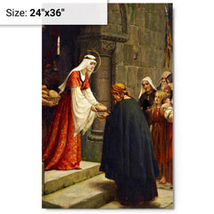 Charity Of Saint Elizabeth Of Hungary by Frederic Leighton metal print on a plain backdrop in size 24"x36".