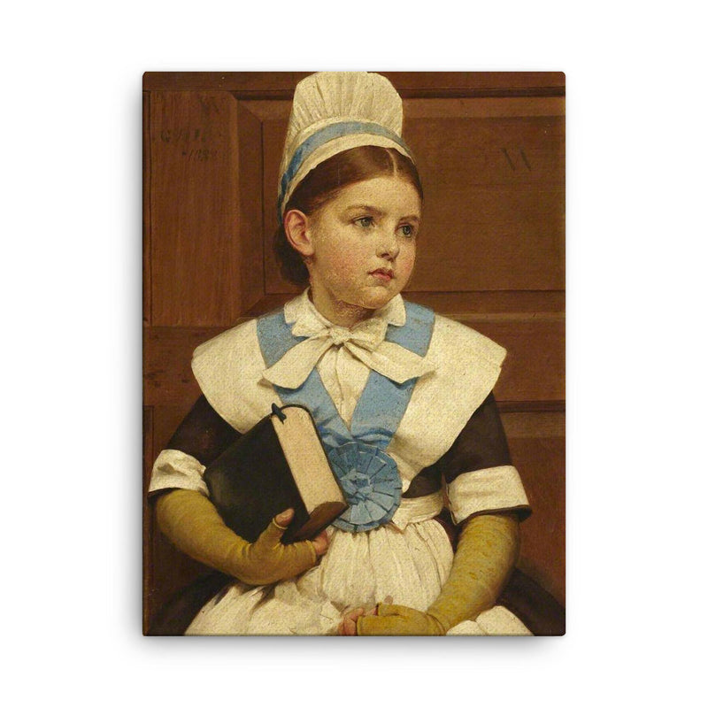Charity School Girl by George Dunlop Leslie, 1882 canvas print on a plain backdrop in size 18