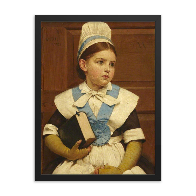 Charity School Girl by George Dunlop Leslie, 1882 framed print on a plain backdrop in size 18