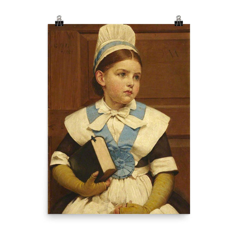 Charity School Girl by George Dunlop Leslie, 1882 poster on a plain backdrop in size 8