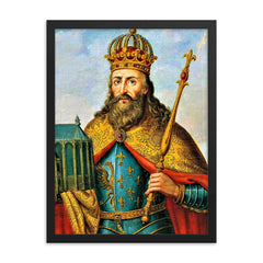 Charlemagne framed print on a plain backdrop in size 18"x24".