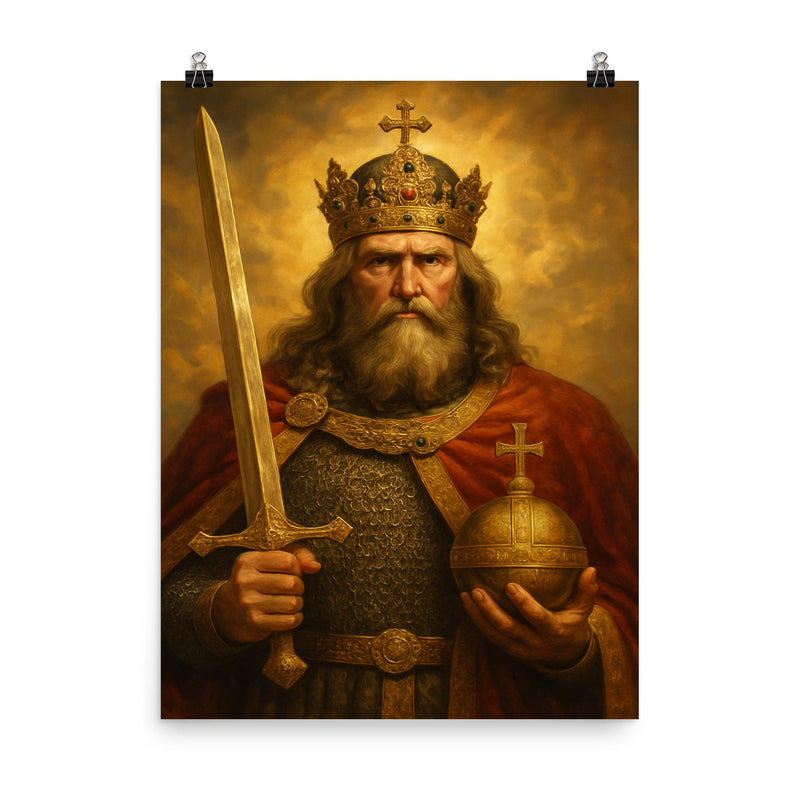 Charlemagne poster on a plain backdrop in size 8