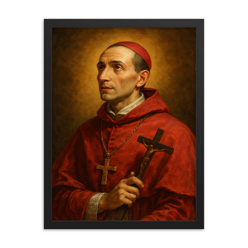 Charles Borromeo framed print on a plain backdrop in size 18