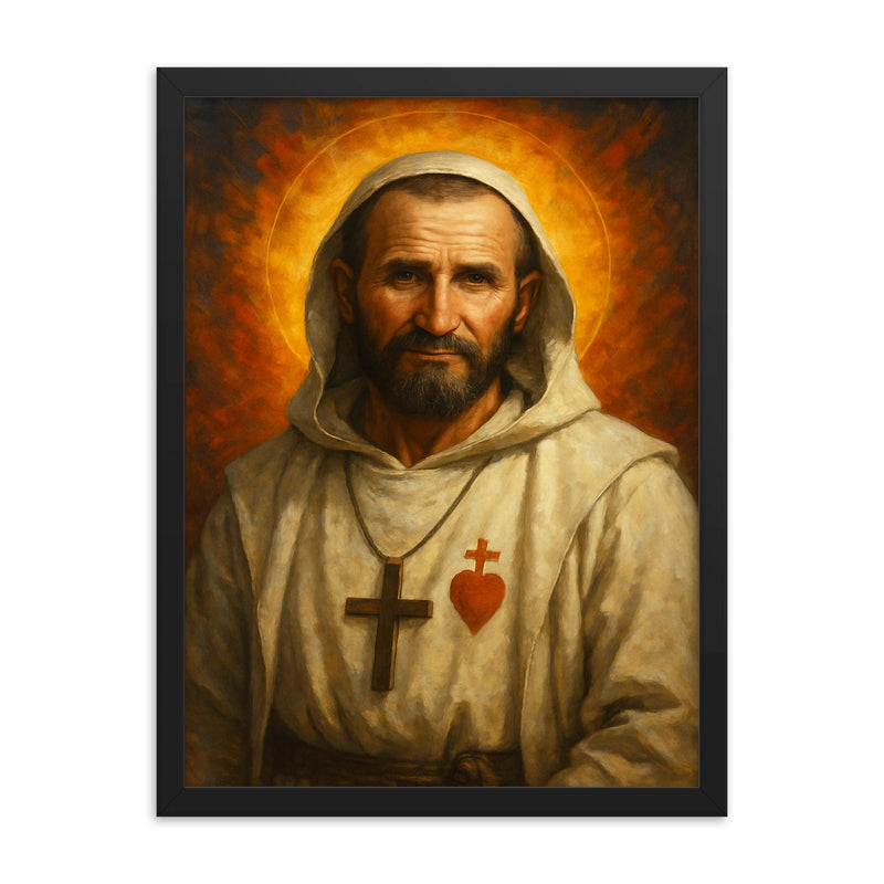 Charles de Foucauld framed print on a plain backdrop in size 18