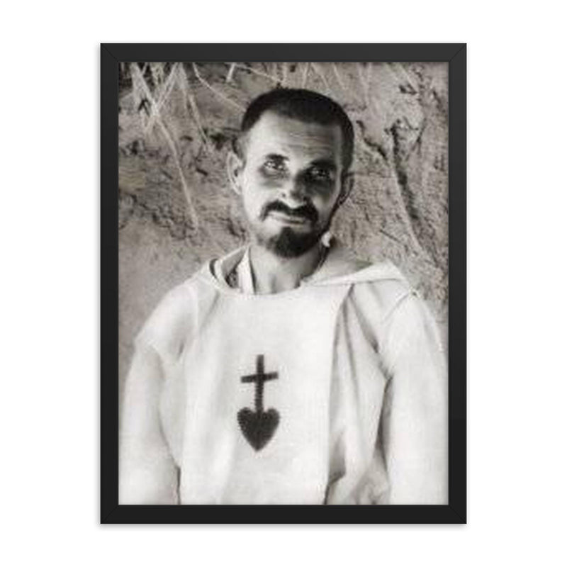 Charles de Foucauld framed print on a plain backdrop in size 18