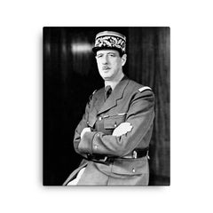 Charles de Gaulle canvas print on a plain backdrop in size 16"x20".