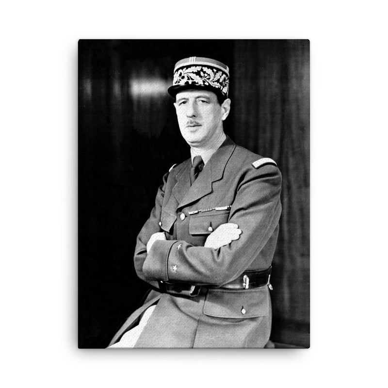 Charles de Gaulle canvas print on a plain backdrop in size 18