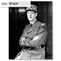 Charles de Gaulle metal print on a plain backdrop in size 18"x24".