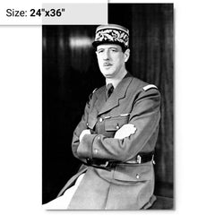 Charles de Gaulle metal print on a plain backdrop in size 24"x36".