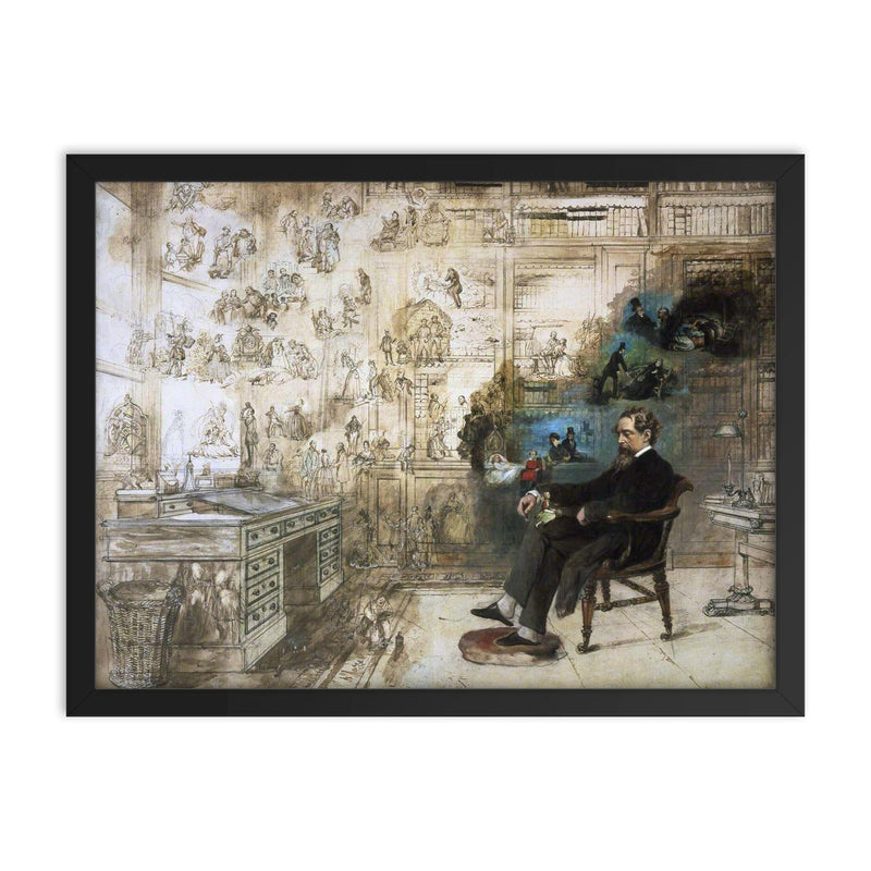 Charles Dickens - Dickens' Dream by Robert William Buss framed print on a plain backdrop in size 18