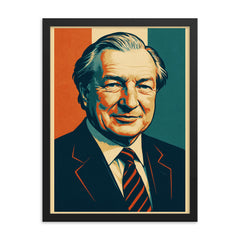 Charles Haughey framed print on a plain backdrop in size 18"x24".