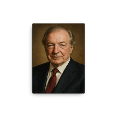 Charles Haughey portrait canvas print on a plain backdrop in size 12"x16".