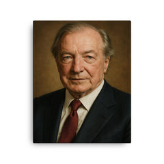 Charles Haughey portrait canvas print on a plain backdrop in size 16"x20".