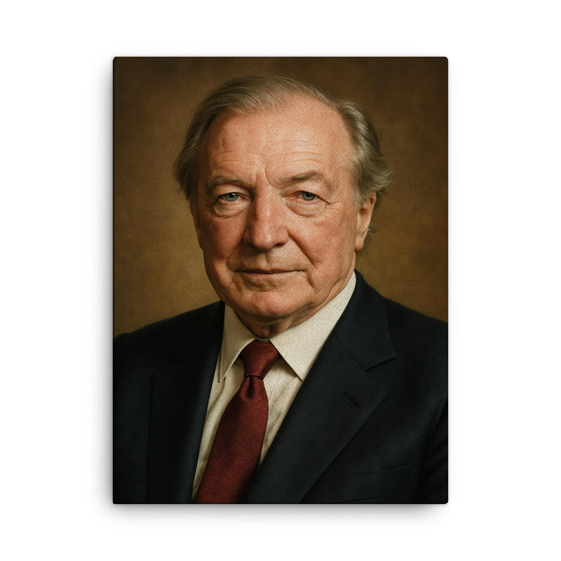 Charles Haughey portrait canvas print on a plain backdrop in size 18