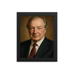 Charles Haughey portrait framed print on a plain backdrop in size 8"x10".